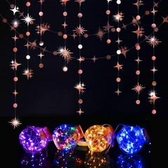 Glitter Rose Gold Star Circle Dot Garland 30 Feet Twinkle Rose Gold Star Circle