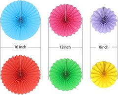 Set of 6 Reusable Colorful Tissue Paper Fans for Birthday, Baby Shower & More