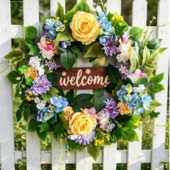 60cm Rustic Floral Wreath with Peony Rose Hydrangea for Front Door Decoration
