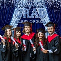 Large Class of 2026 Graduation Backdrop 5.9×6.6ft Blue Congrats Grad Photo Props