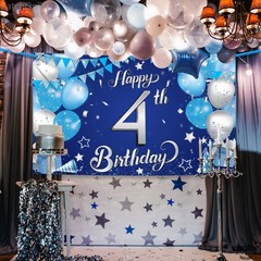 Xtralarge, Blue Happy 4th Birthday Banner – 72×44 Inch | Blue Banner For Birthda