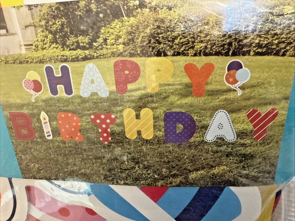 Happy Birthday Yard Sign Stakes 12” Big Letters 15 Pieces Celebration NEW