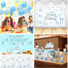 Seashell Party Decorations for Summer Beach Birthday Turned Pretty, Blue Bow Sea