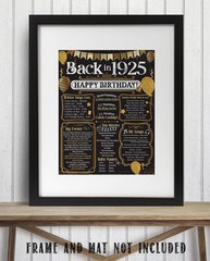 100th Birthday 1925 Poster Back in 1925 Party Decorations 11×14 Unframed Print