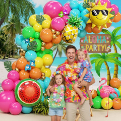 Tropical Hawaiian Summer Balloon Garland Arch Kit 152Pcs, Hot Pink Orange Yellow