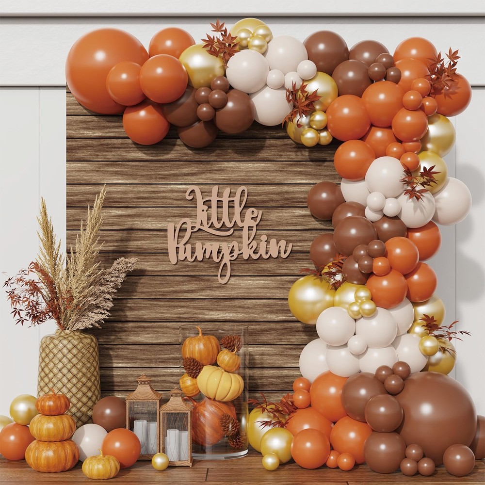 Little Pumpkin Balloon Garland Arch Kit 152PCS Orange Coffee Brown Balloons f…