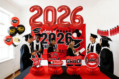 Graduation Party Decorations 2026–Black Red Grad Banner, Class of Backdrop, Ball