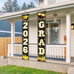 Black Gold Graduation Decorations Class of 2026 Congrats GRAD Porch Sign Banner