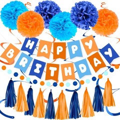 Orange Blue Birthday Decorations Set for Boys Men Women, Happy Birthday Banne…