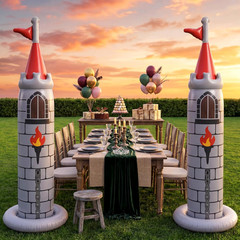 2 Pack 6.2 FT Birthday Party Decorations, Castle Inflatable Stand Castle Blow up