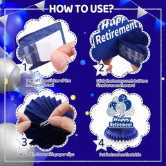 8Pcs Blue Retirement Decorations Navy Blue Silver Happy Retirement Table Honeyco