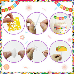 33 PCS Mexican Fiesta Cake Topper Mini Mexican Papel Picado Banner Cactus Pepper