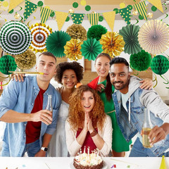 Green Gold Party Decorations, Graduation Season Hanging Glitter Triangle Flags B