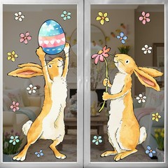 Easter Decorations Window Clings: Cute Little Bunny in the Potted Floral, Rustic
