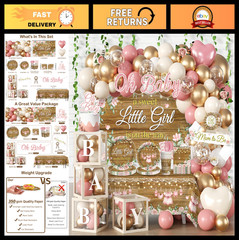 243pcs Floral Baby Shower Decorations Set for Girls | Serves 25 | Easy Setup, Pl