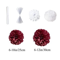 12 PCS Burgundy Paper Pom Poms Tissue Flower Hanging Balls 10/12 Inch