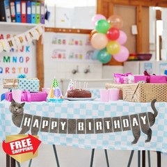 Adecortalk Grey Cat Birthday Banner
