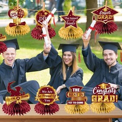 12 PCS Maroon Gold Graduation Table Decorations 2026 Honeycomb Centerpieces