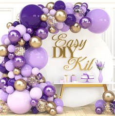 ALL-IN-1 Purple and Gold Balloon Arch & Garland Kit – Small and Large Purple …
