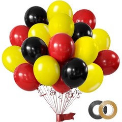 Red Black Yellow Balloon, Black with Printed Balloons, 50pcs 50 count Cartoon
