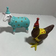 Ankyo Party Farm Animals Wearing Birthday Hats Lot Of 2 Sheep Rooster Chicken
