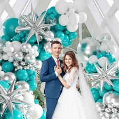 125pcs Teal Silver White Balloon Garland Arch Kit, White Metallic Silver Teal…