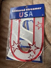 10 USA STARS AND STRIPES GLITTERED STREAMER 4th July Decorations Patriotic