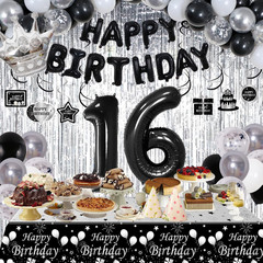 Black and Silver 16th Birthday Decorations for Boys Girls, Black and White 16th