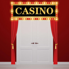 3 Pcs Casino Theme Party Decorations LED Banner with String Light Red Curtain Si