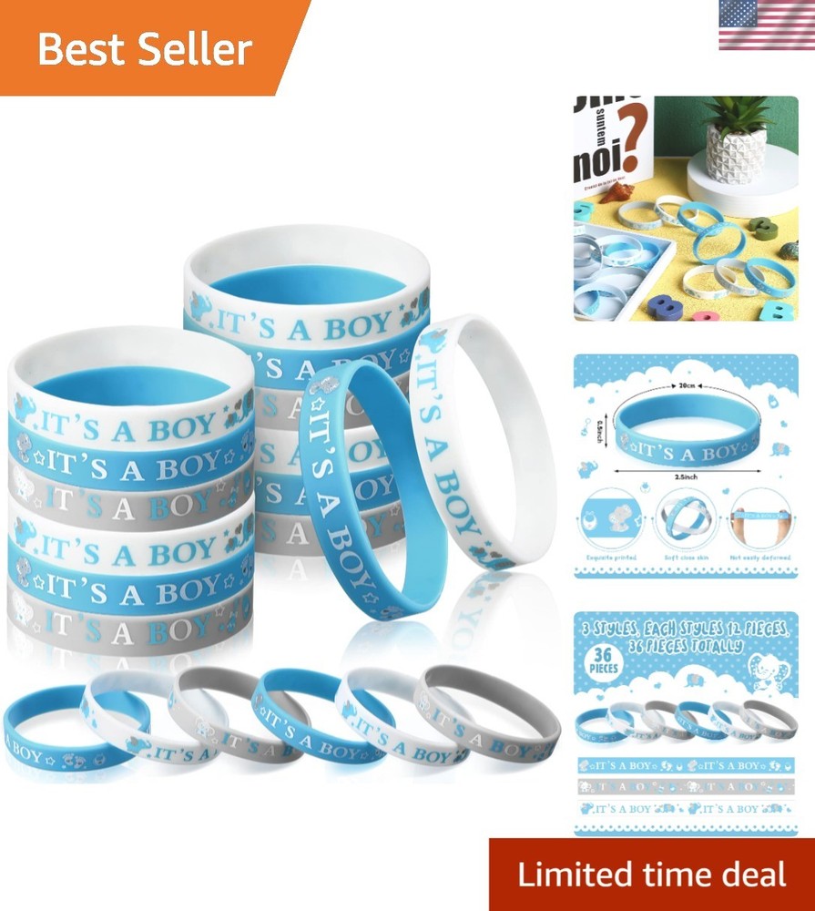 36 Gender Reveal Rubber Wristbands – Cute Elephant & Bear Design Party Favors