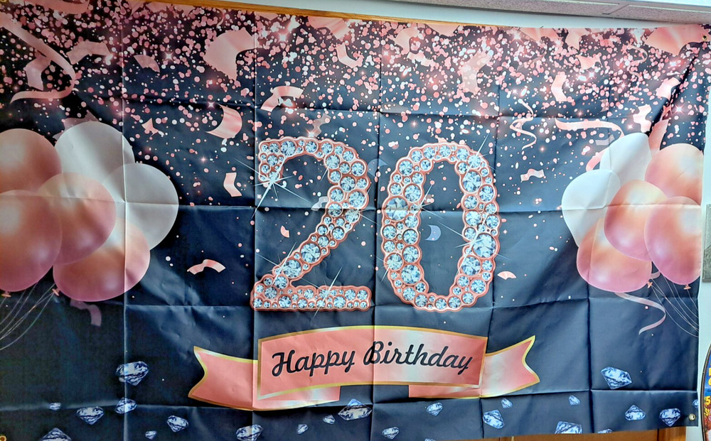 Happy 20 th Birthday Banner 41″x 5’10» Pink Black Diamonds Balloons jewels NEW