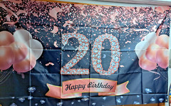 Happy 20 th Birthday Banner 41″x 5’10» Pink Black Diamonds Balloons jewels NEW