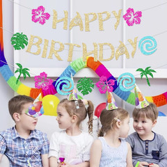 Hawaiian Moana Birthday Banner Party Decoration Glittery Gold for Happy Birthday
