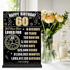 Black Gold 60Th Birthday Decorations Back in 1966 Table Sign for Men Women, Two-