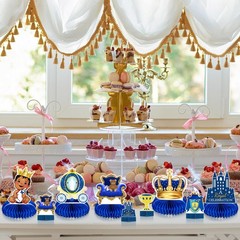 14 Pieces Royal Prince Themed Honeycomb Centerpiece Blue Little Table Decorat…