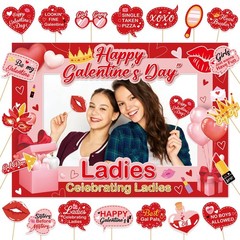 21 PCS Happy Galentines Day Pink Ladies Funny Selfie Photo Booth Props Frame