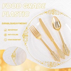 125PCS Clear Plastic Plates – Fancy Clear Gold Disposable Plates Include 25 D…