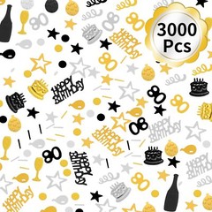 3000 Pieces Glitter 80th Birthday Confetti Black Gold & Silver Table Decor