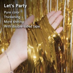 3 PCS Gold Tinsel Foil Fringe Curtains 3.3×6.6ft Photo Booth Party Decorations