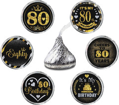 Years Old Happy Birthday Round Candy Sticker – 80th Birthday Party Decor-Black G