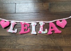 LEILA Custom Made Pink Floral Poka Dot Baby Girl Name Fabric Bday Birth Decor
