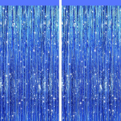2 Pack Rainbow Metallic Tinsel Foil Fringe Curtains, Door Streamers Photo Booth