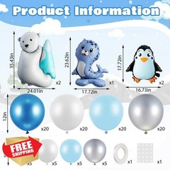 LaRandom Winter Polar Bears Balloon Arch Kit Blue White Silver