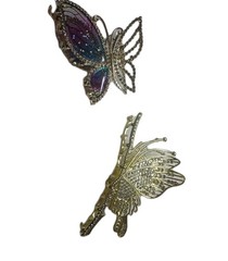 Two Lovely Butterfly Hairclips. Two Styles &sizes Gold&silvertone. Rinestones!