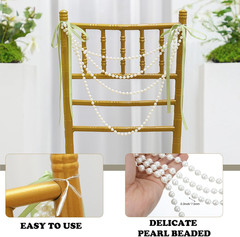 16 Pcs Wedding Pearl Bow Chair Decor Satin Ribbon Bows with Pearl Beaded Stri…