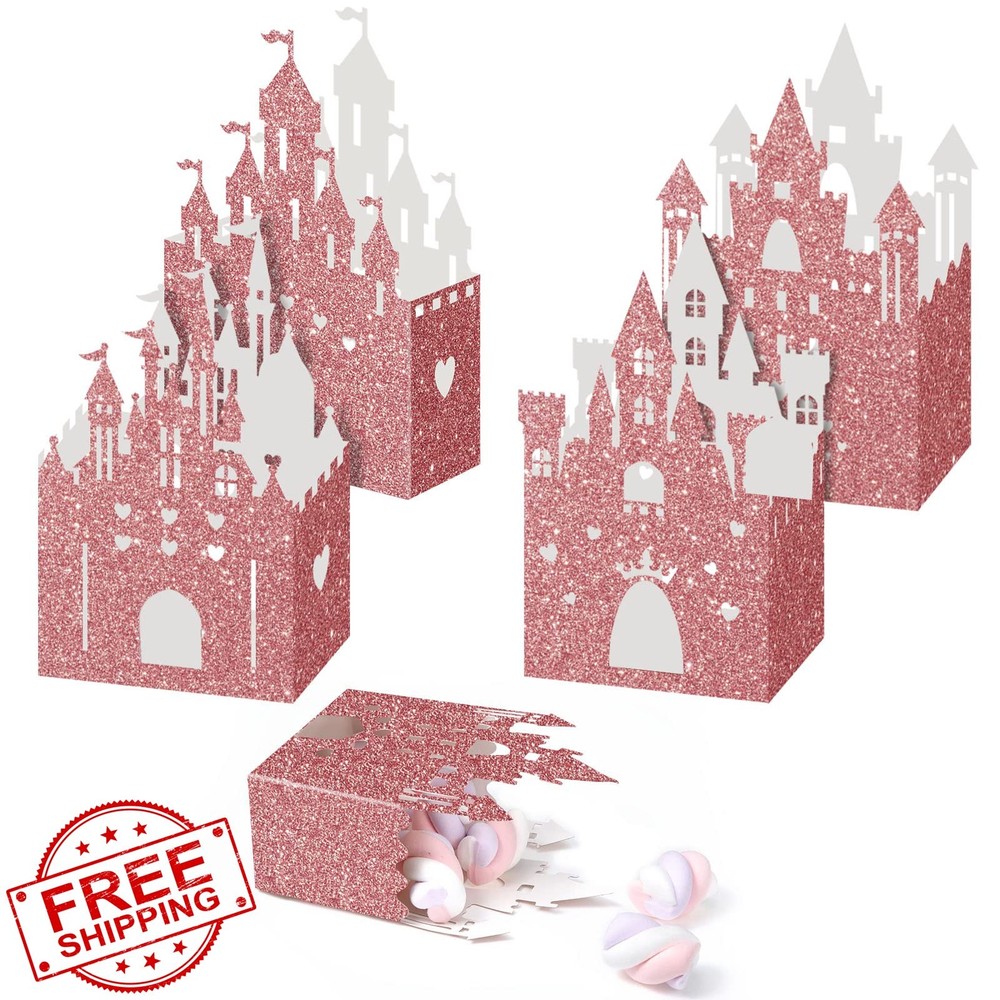 Chrisfall 24 Pieces Princess Castle Candy Boxes Glitter Princess Castle Party…