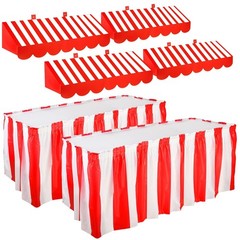 6 Pcs 3D Circus Wall Decorations & Stripe Table Skirts for Carnival Party Decor