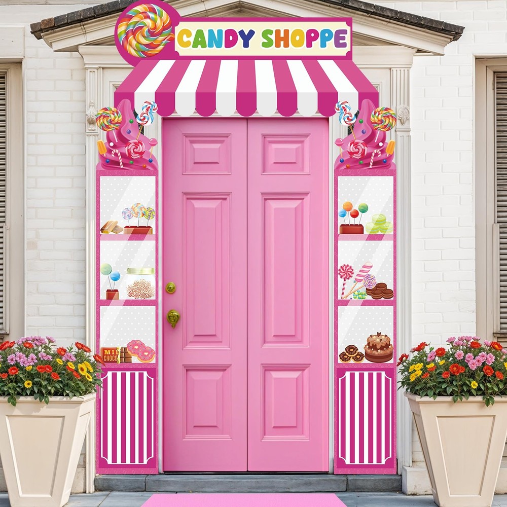 3 Pcs Candy Party Decorations Candy Theme Porch Banner Pink Sweet Candy Door …