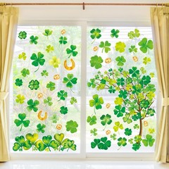 6 Sheets St. Patrick’s Day Window Clings – Large Watercolor Clover Tree Decals,