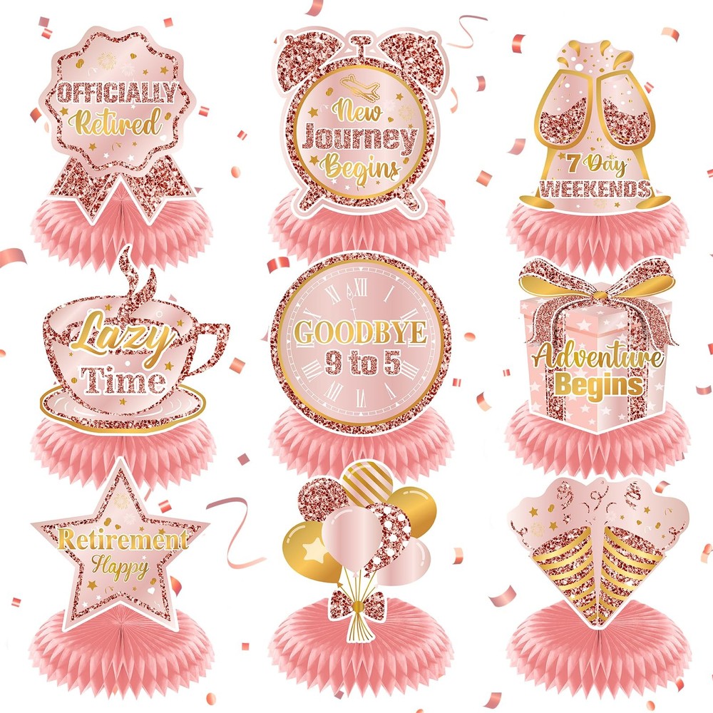 9Pcs Rose Gold Retirement Party Decorations for Women Rose Gold Retirement Ta…